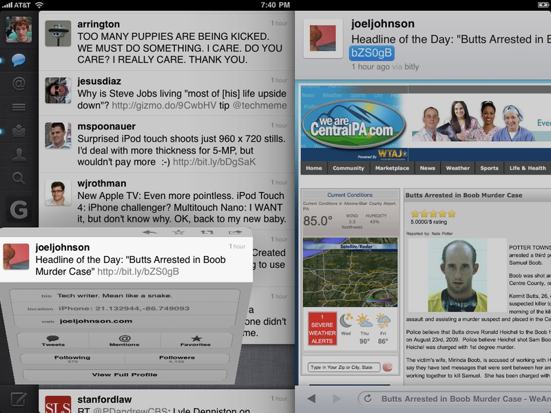 Illustration for article titled The Official Twitter iPad App: It's a Whole Lot of Twitter in Your Face